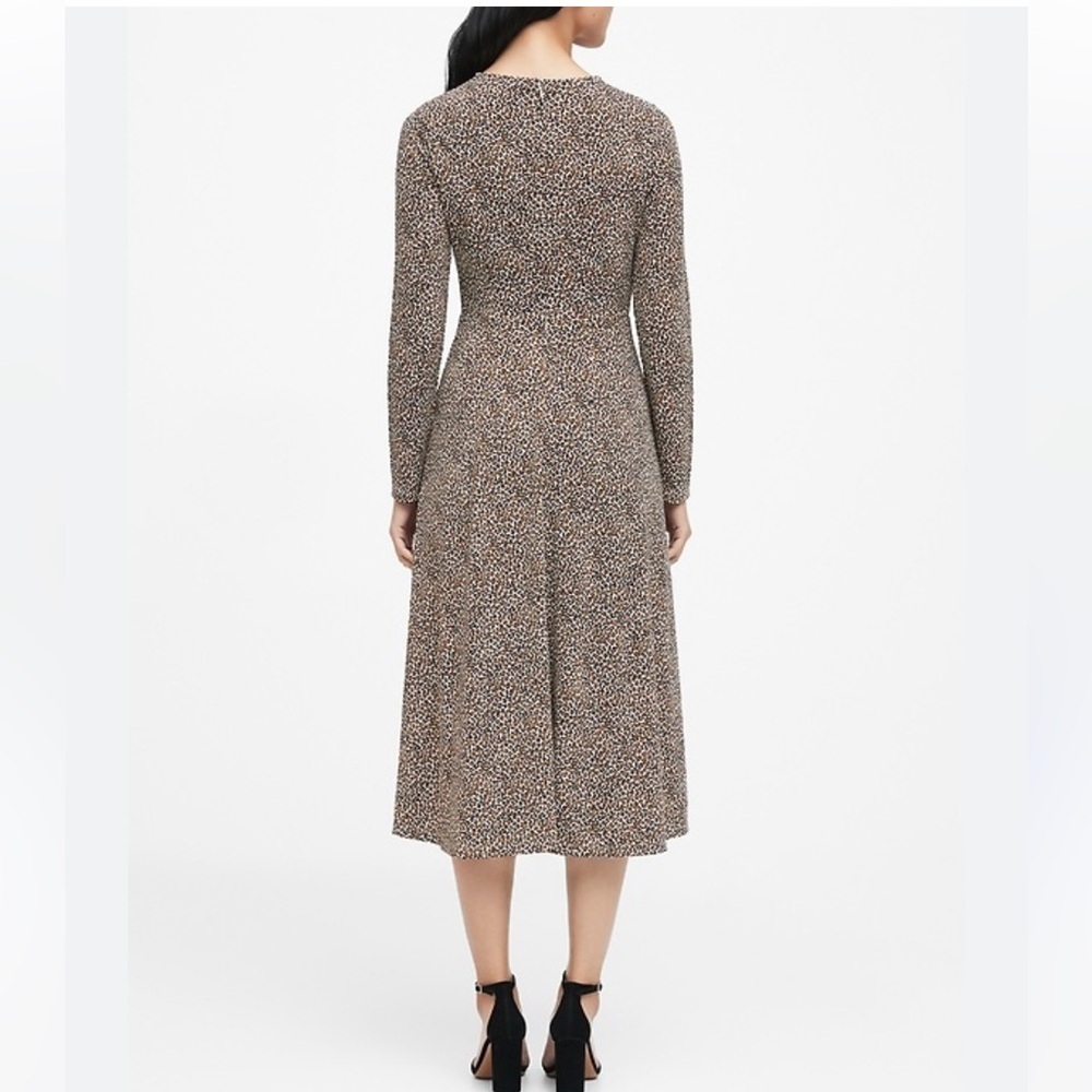 Banana Republic Fit and Flare Leopard Print Long Sleeve Midi Dress‎ Size XS - Picture 2 of 12